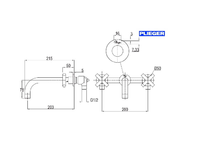 Plieger Cross 3-gats wandkraan - Afbeelding 4