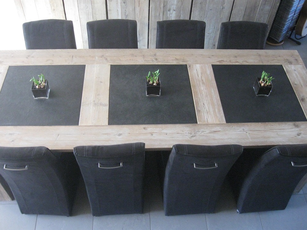 Eiken tafel Levi met 3 stenen - Afbeelding 2