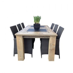 Steigerhouten tafel Levi met 2 stenen